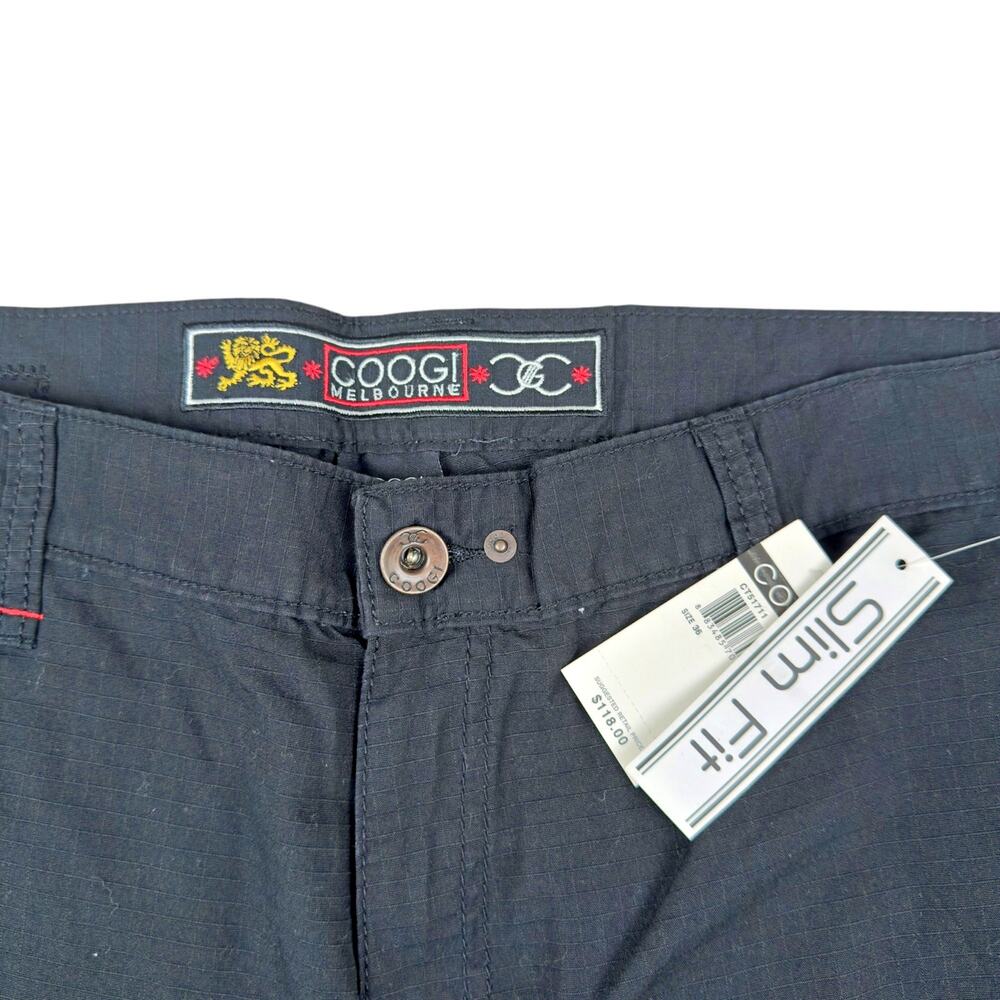 NWT Coogi Melbourne Slim Fit Black Ripstop Cargo Pants 36 x 34 Y2K Deadstock